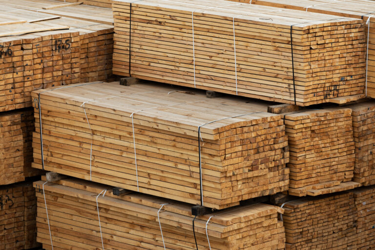 Stacks of framing lumber at lumber company in North Augusta, SC.